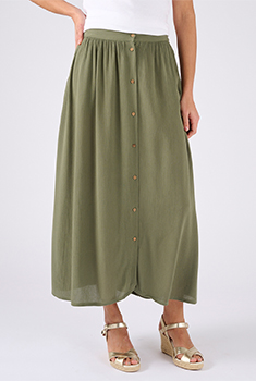 Jupe boutonnée en tissu créponné pure viscose