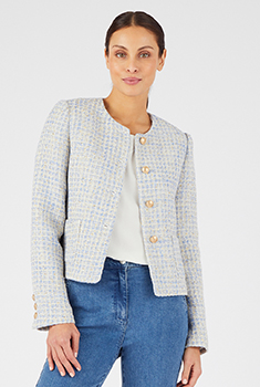 Veste tweed à carreaux et fils brillants