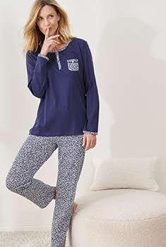 Pyjama pur coton peigné, manches longues