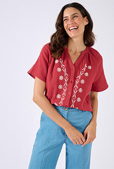 Blouse brodée en gaze de coton biologique