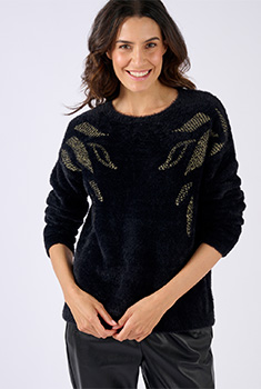 Pull maille poilue à motif végétal brillant