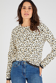 Sweat-shirt maille jacquard imprimé animalier