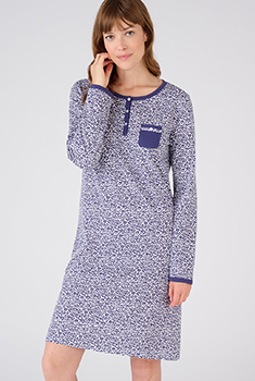 Chemise de nuit pur coton peigné, manches longues