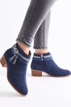 Boots croûte de cuir vachette déperlant et pampilles fantaisie