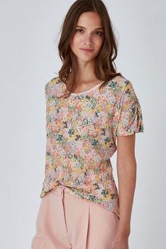 T-shirt résille imprimé fleurs