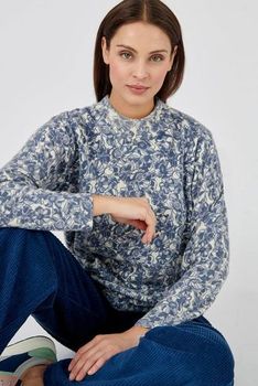 Pull laine mélangée imprimée col montant