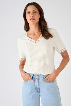 T-shirt maille côtelée et dentelle