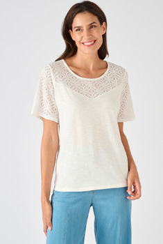 T-shirt pur coton empiècement macramé