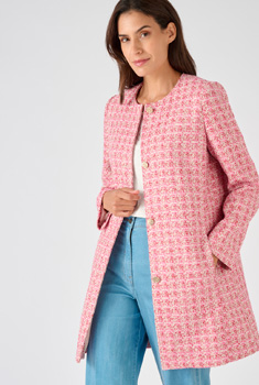 Veste longue effet tweed fils brillants