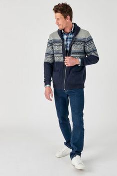 Gilet zippé mélange laine maille jacquard