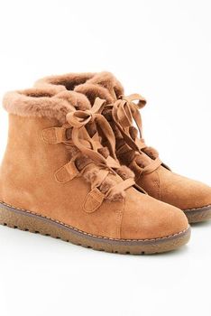 Boots à lacets + zip croûte de cuir vachette Thermolactyl®