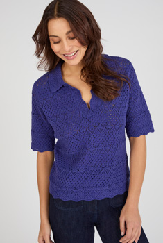 Pull col polo maille ajourée