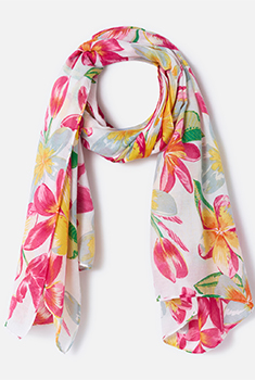 Foulard voile fleurs tropicales.