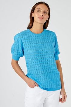 Pull maille ajourée manches fantaisie