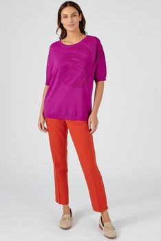 Pull feuilles de palme manches chauve-souris
