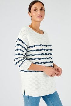 Pull rayés maille pur coton effet vague