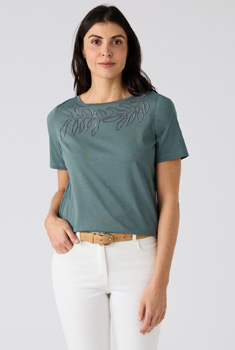 T-shirt broderie et sequins pur coton