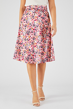 Jupe enfilable crêpe stretch doublé imprimé fleuri