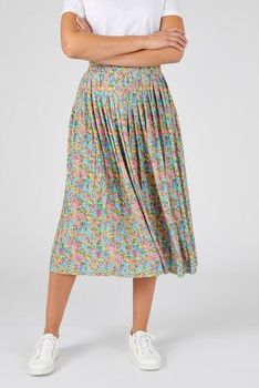 Jupe enfilable maille crêpe stretch plissée fleurie