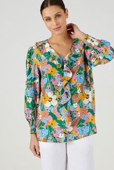 Blouse à volants crépon fluide fleuri