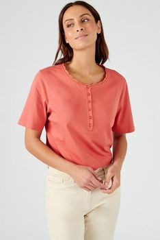 T-shirt pur coton col fantaisie