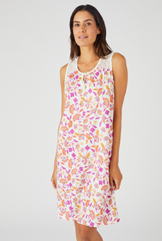 Chemise de nuit sans manches pur coton peigné