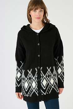 Gilet long à capuche maille poilue jacquard Thermolactyl