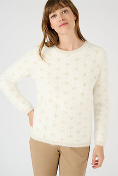 Pull jacquard en maille poilue
