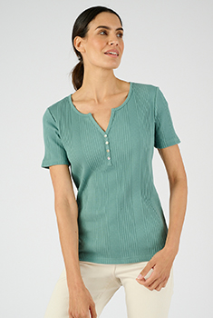 T-shirt avec jeux de fines côtes pur coton