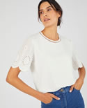 T-shirt pur coton manches brodées