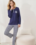 Pyjama pur coton peigné, manches longues