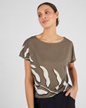 T-shirt maille crêpe motif feuillage