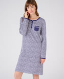 Chemise de nuit pur coton peigné, manches longues