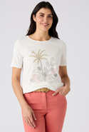 T-shirt maille jersey motif placé esprit tropical