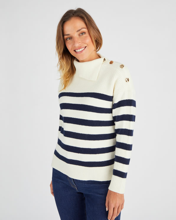 Pull marinière épaule boutonnée