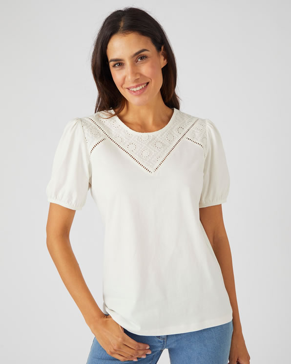 T-shirt empiècement broderie anglaise