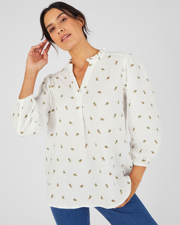 Blouse gaze pur coton brodée