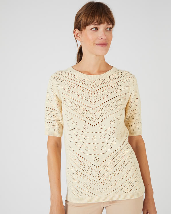 Pull maille ajourée manches aux coudes