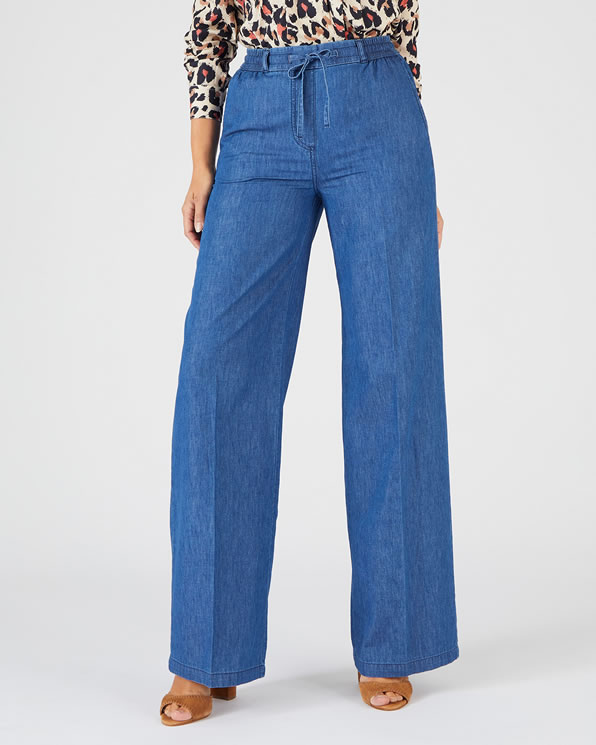 Pantalon large tissu chambray