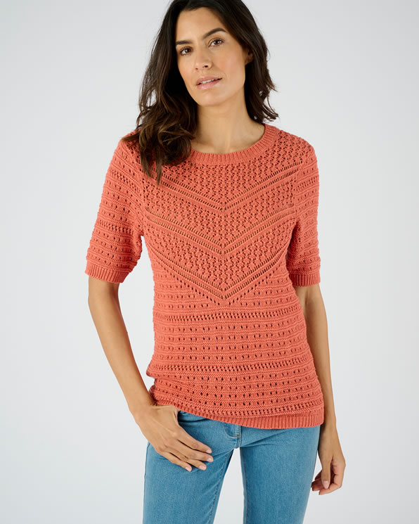 Pull maille fantaisie pur coton