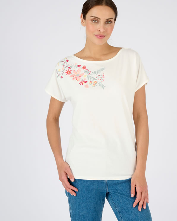 T-shirt broderie fleurs