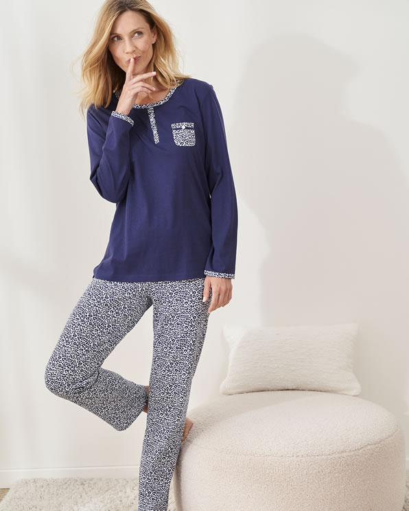 Pyjama pur coton peigné, manches longues
