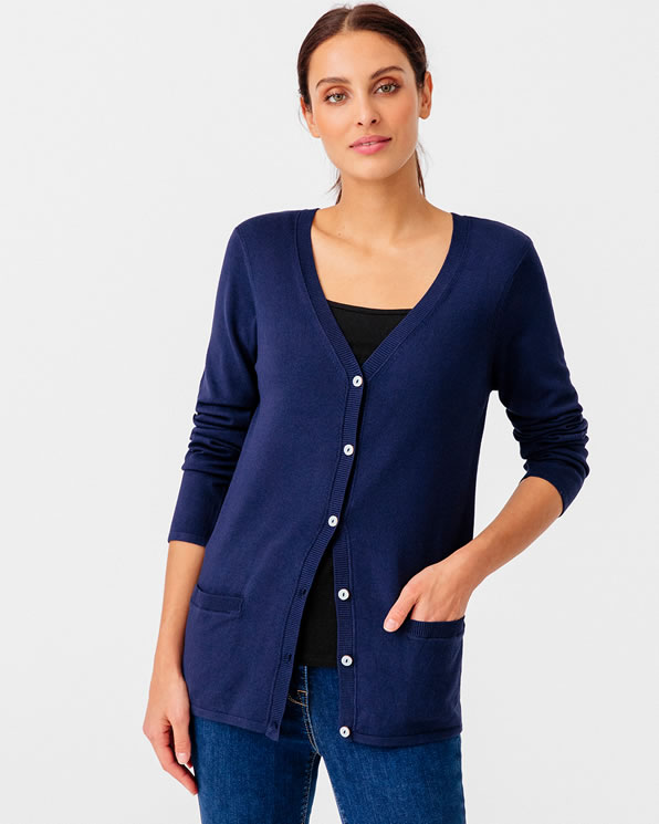 Gilet boutonné maille fine et détails pointelle