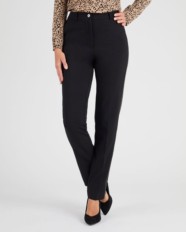Pantalon maille crêpe stretch liserés côtés