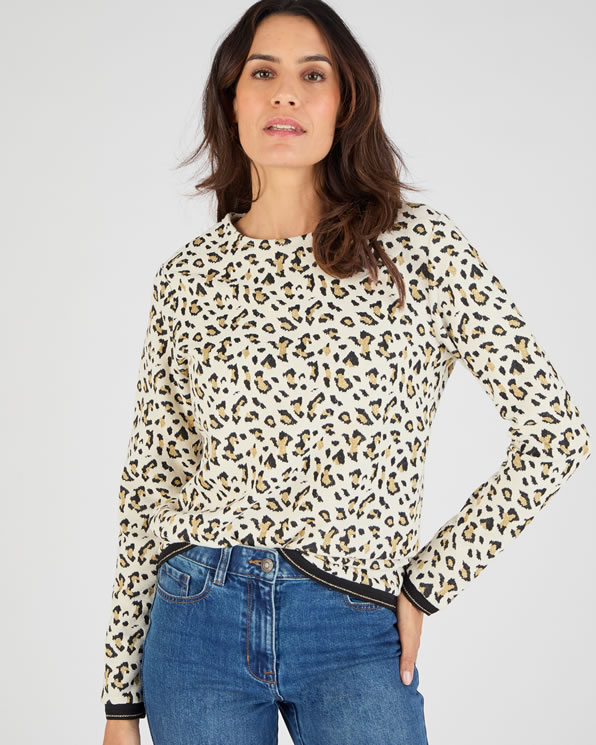 Sweat-shirt maille jacquard imprimé animalier