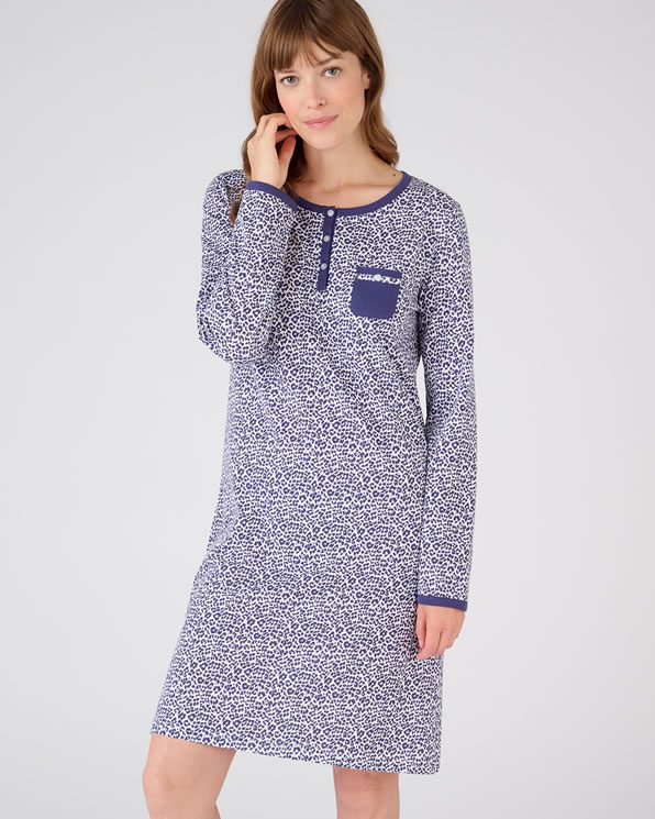 Chemise de nuit pur coton peigné, manches longues