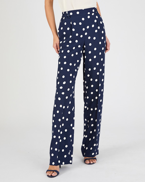 Pantalon large viscose fluide imprimé pois