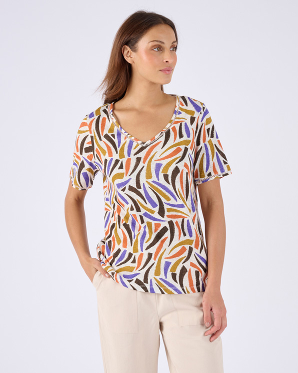 T-shirt mélange lin, détail jours échelles