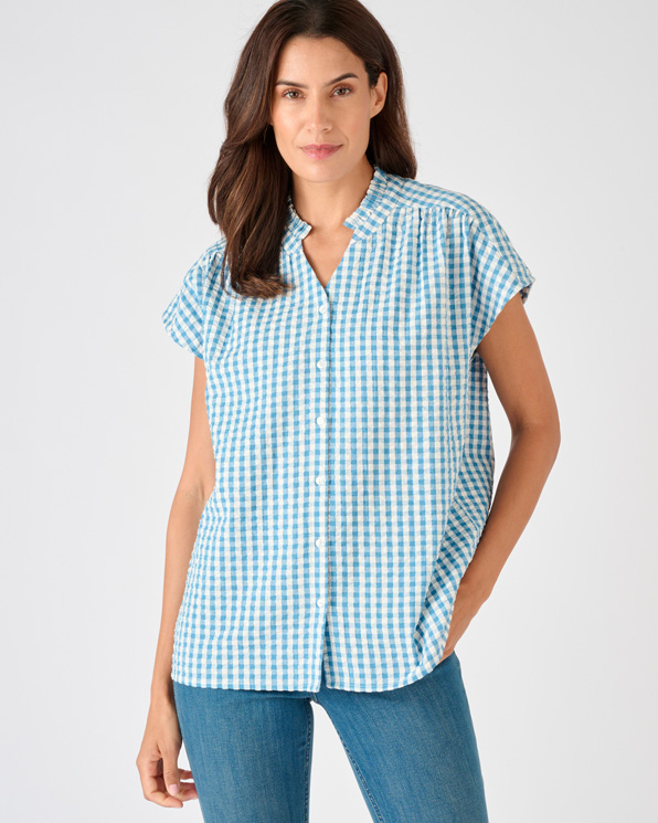 Chemisier manches courtes en tissu gaufré