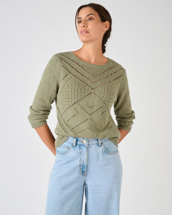 Pull maille ajourée pur coton